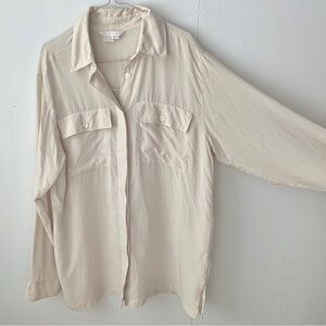 vintage tan cream silk button-up shirt